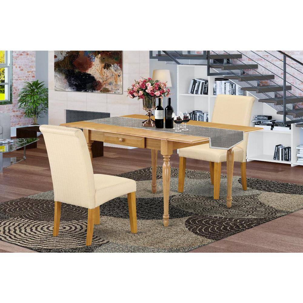 3-Piece Natural Brown Oak Finish Solid Wood Top with Dropleaf Dining Table Set