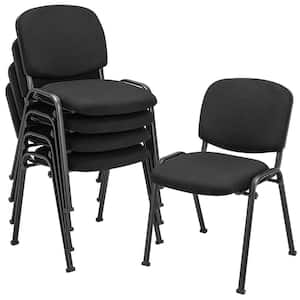 Ergonomic Office Guest Chair Upholstery Stackable Reception Chair Waiting Conference Room in Black (Set of 5)