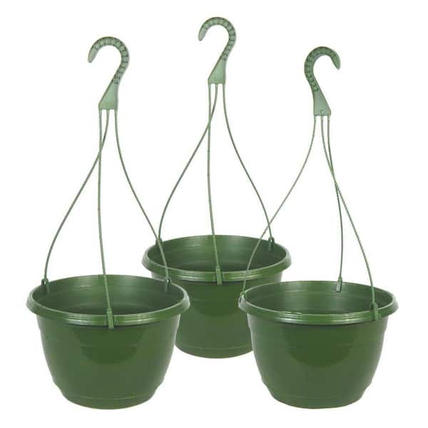 Medium 10.5 in. Green Plastic Round Indoor/outdoor Hanging Basket (3-Pack)