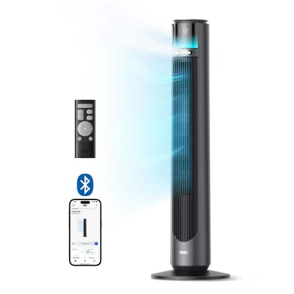 42 in. 12 Speeds Smart Outdoor Misting Tower Fan in Black w/Remote, 20 ft Mist, 150° Oscillation, UV-Resistant