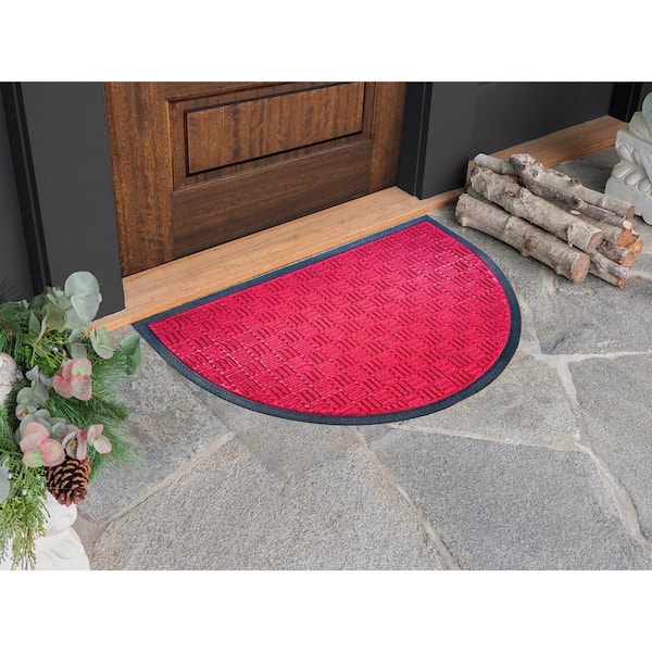 Indoor Outdoor Doormat Maroon 24 in. x 36 in. Checker Half Round Floor Mat