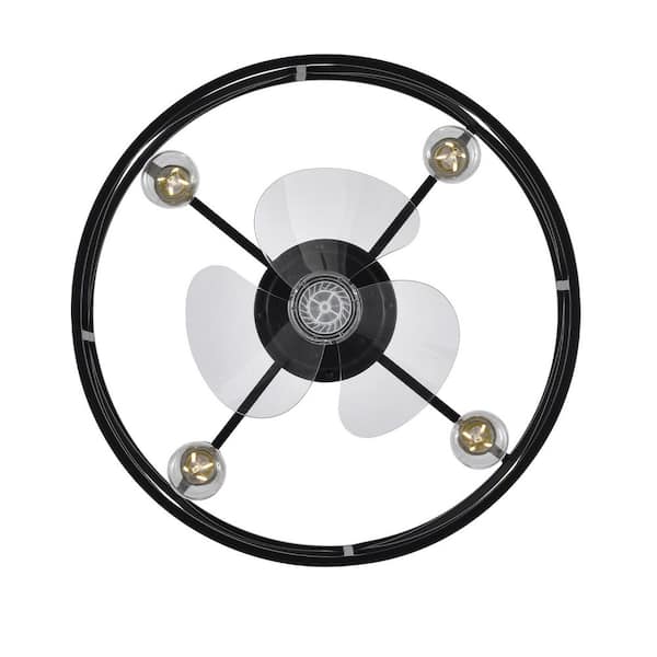 20 in. Indoor 4-Light Black Small Metal-Frame Standard Ceiling Fan with Light Bulbs with Downrod and Remote Included