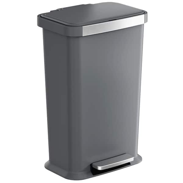 iTouchless 13.2 Gal. / 50 Liter Gray SoftStep Household Metal Trash Can with Odor Filter