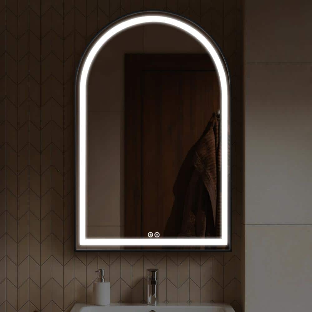 30 in. W x 39 in. H Arched Framed LED Dimmable Anti-Fog Bathroom Vanity Mir