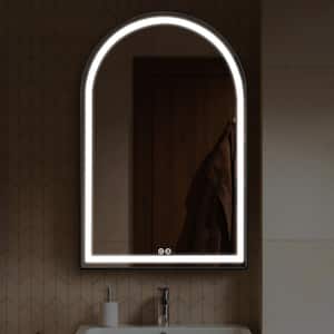 30 in. W x 39 in. H Arched Framed LED Dimmable Anti-Fog Bathroom Vanity Mirror in Black