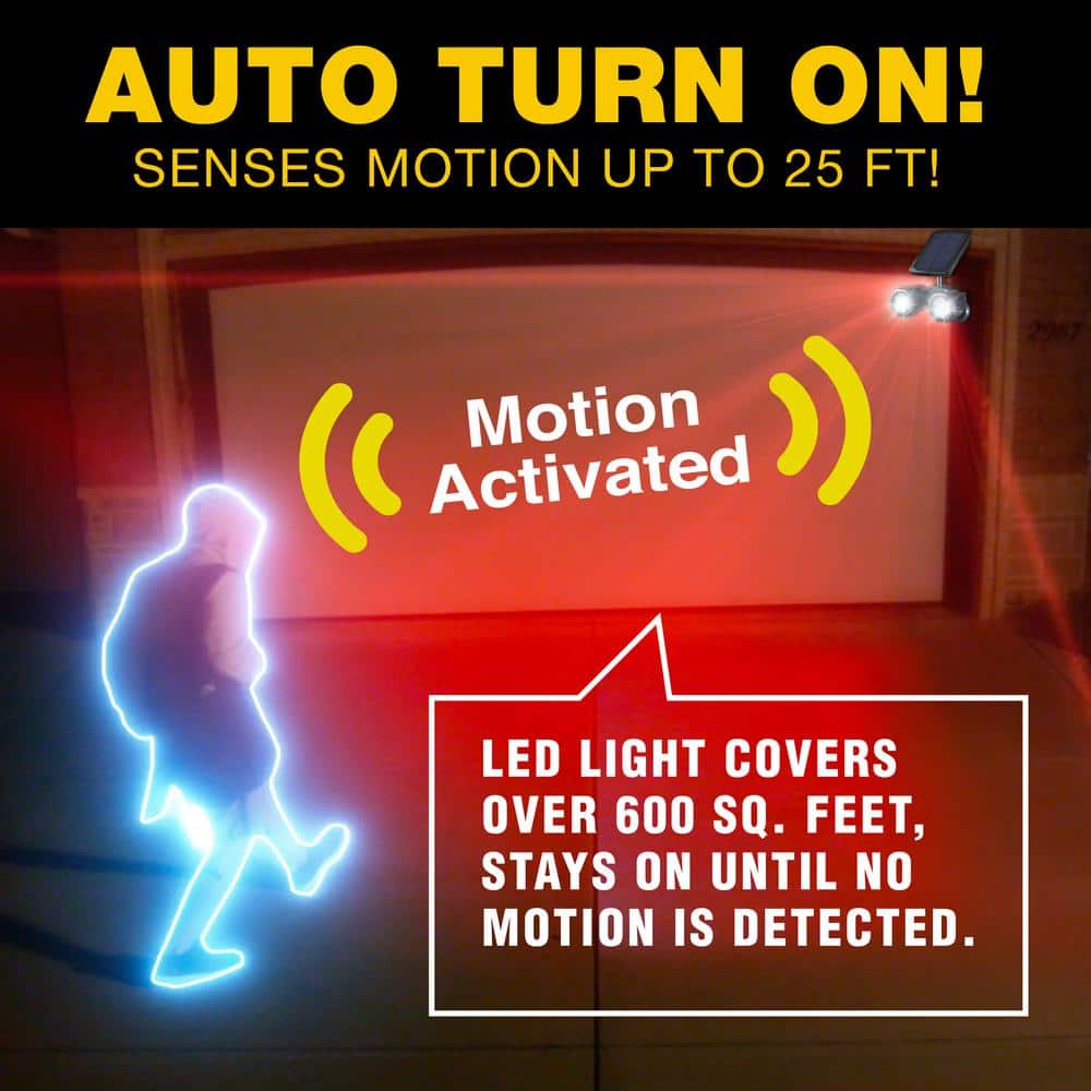 Dual Motion-Sensing Solar LED Black Spotlight, 500 Lumens Outdoor