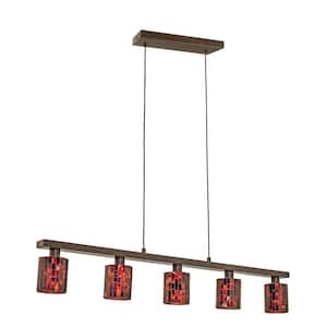 Troya 5-Light Antique Brown Hanging/Ceiling Island Light with Mosaic Glass Shade
