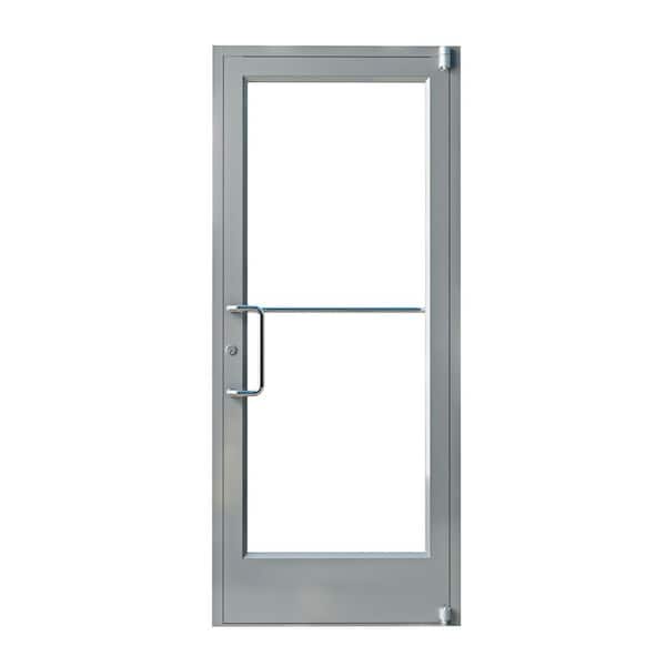36 in. x 84 in. Left Hand/Outswing Anodized Aluminum Silver Prehung Commercial Door Non Fire Rated