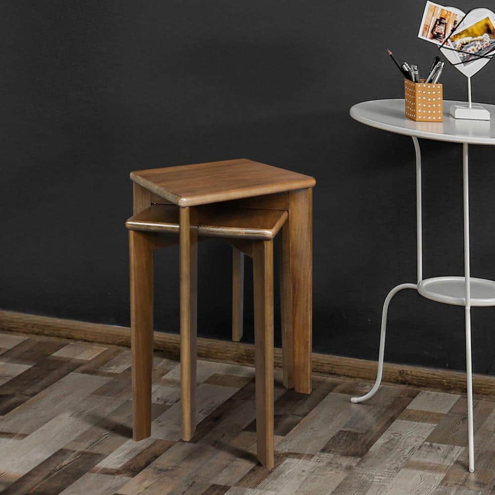 Walnut 100% American Hardwood Square Stackable Stool 2-Piece Set