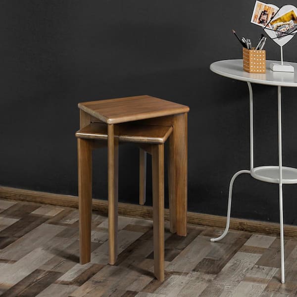 Unbranded Walnut 100% American Hardwood Square Stackable Stool 2-Piece Set