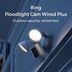 Floodlight Cam Plus Wired - Outdoor Smart Security Camera with Two LED Lights, Two-Way Talk, Color Night Vision, White