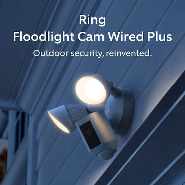 Floodlight Cam Plus Wired - Outdoor Smart Security Camera with Two LED Lights, Two-Way Talk, Color Night Vision, White