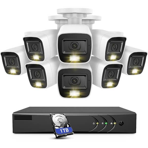 1080p 8 Channel Wired Security Camera System with Audio, Light, Human/Vehicle Detection, Night Vision and 1TB Hard Drive