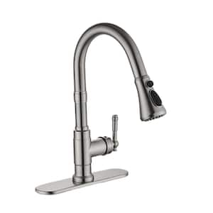 Single Handle Pull Down Sprayer Kitchen Faucet High Arc Spout with 360° Swivel in Brushed Nickel