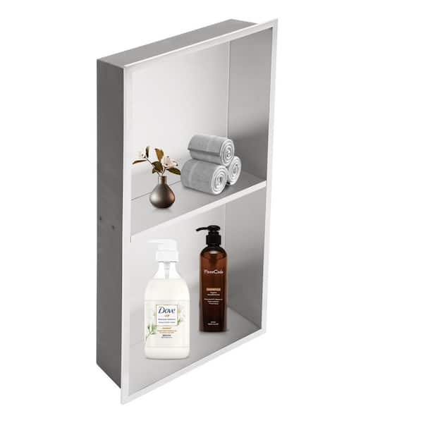 Logmey 13 in. W x 25 in. H x 4 in. D Recessed Bathroom Shower Niche in Stainless Steel Brushed with Shelf