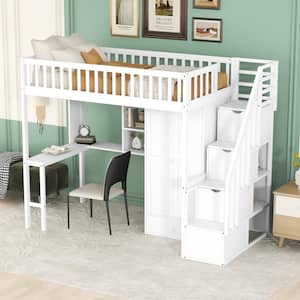 Harper & Bright Designs Multifunctional White Twin Size Wooden Loft Bed ...