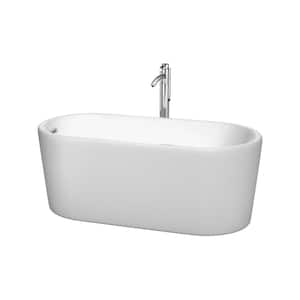 Ursula 59 in. Acrylic Flatbottom Center Drain Soaking Tub in White with Polished Chrome Trim and Floor Mounted Faucet