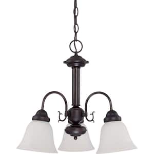 3-Light Mahogany Bronze Chandelier with Frosted White Glass Shade