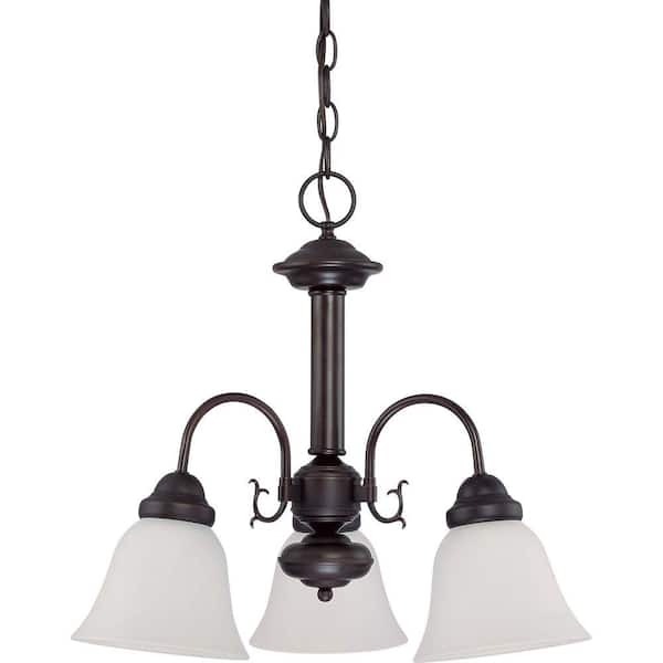 SATCO:Satco 3-Light Mahogany Bronze Chandelier with Frosted White Glass ...