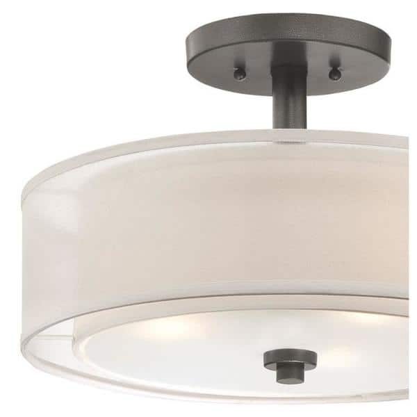 Cosmopolitan Smoked Iron 3-Light Drum Ceiling Light with Glass Diffuser
