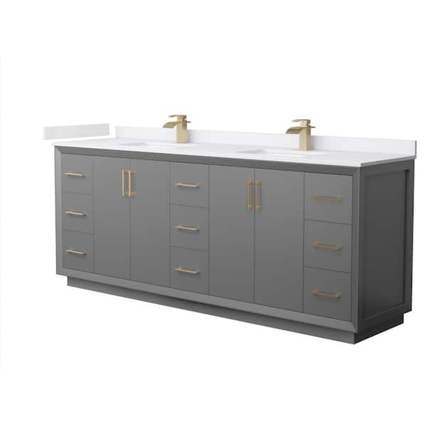 Wyndham Collection Strada 84 in. W x 22 in. D x 35 in. H Double Bath Vanity in Dark Gray with White Cultured Marble Top