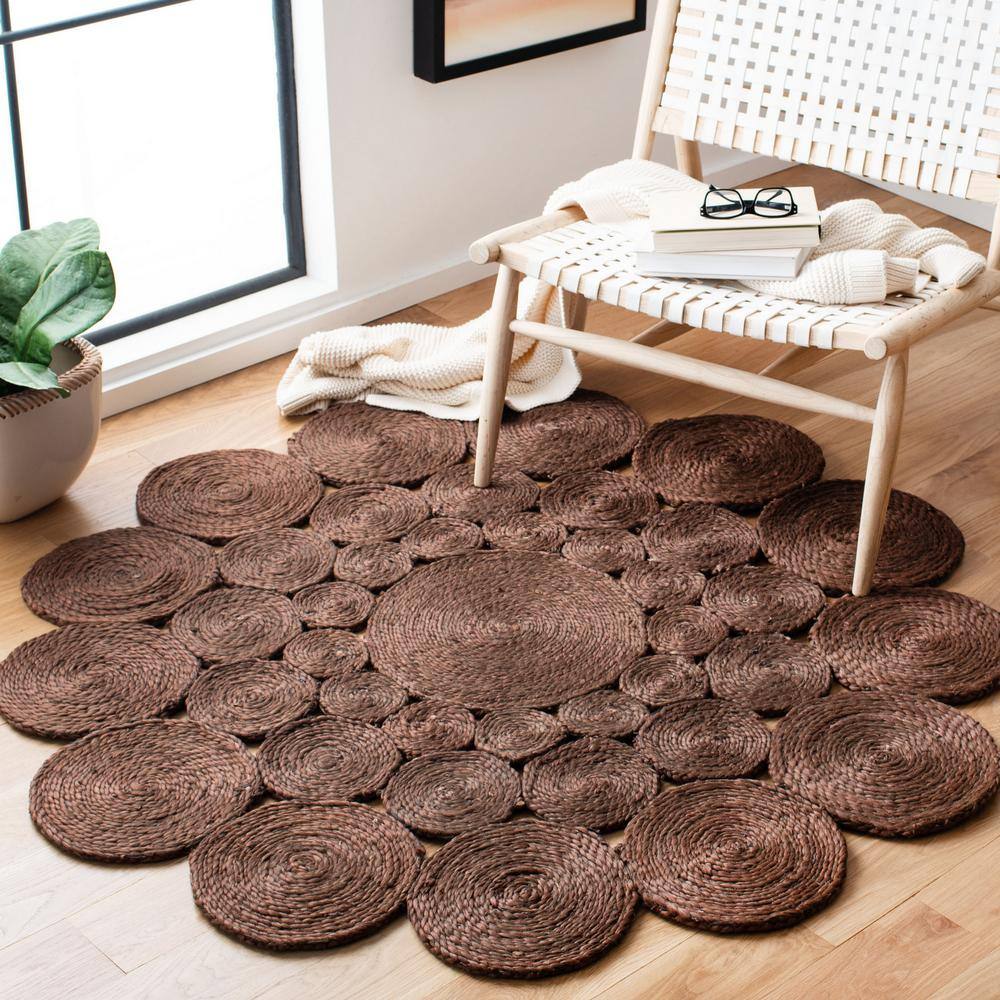 Handmade Round Brown Jute Non-slip Area Rug, 3'0" x 3'0"