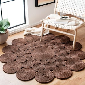 Natural Fiber Brown 6 ft. x 6 ft. Woven Floral Round Area Rug
