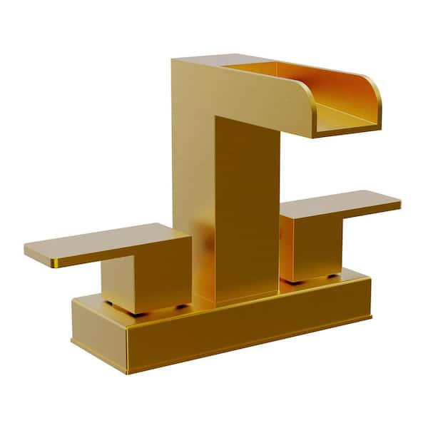 4 in. Centerset 8 in. Widespread Waterfall 2 Handle Bathroom Faucet 1.0 GPM in Brushed Gold Drain Not Included
