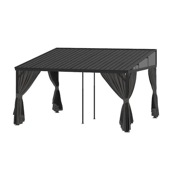 14 ft. W x 12 ft. D Black Aluminum Carport with Sloping Galvanized Steel Roof, Detachable Curtains and Netting