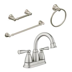 Banbury 4 in. Centerset 2-Handle Bathroom Faucet Combo Kit with 3-Piece Hardware Set in Spot Resist Brushed Nickel