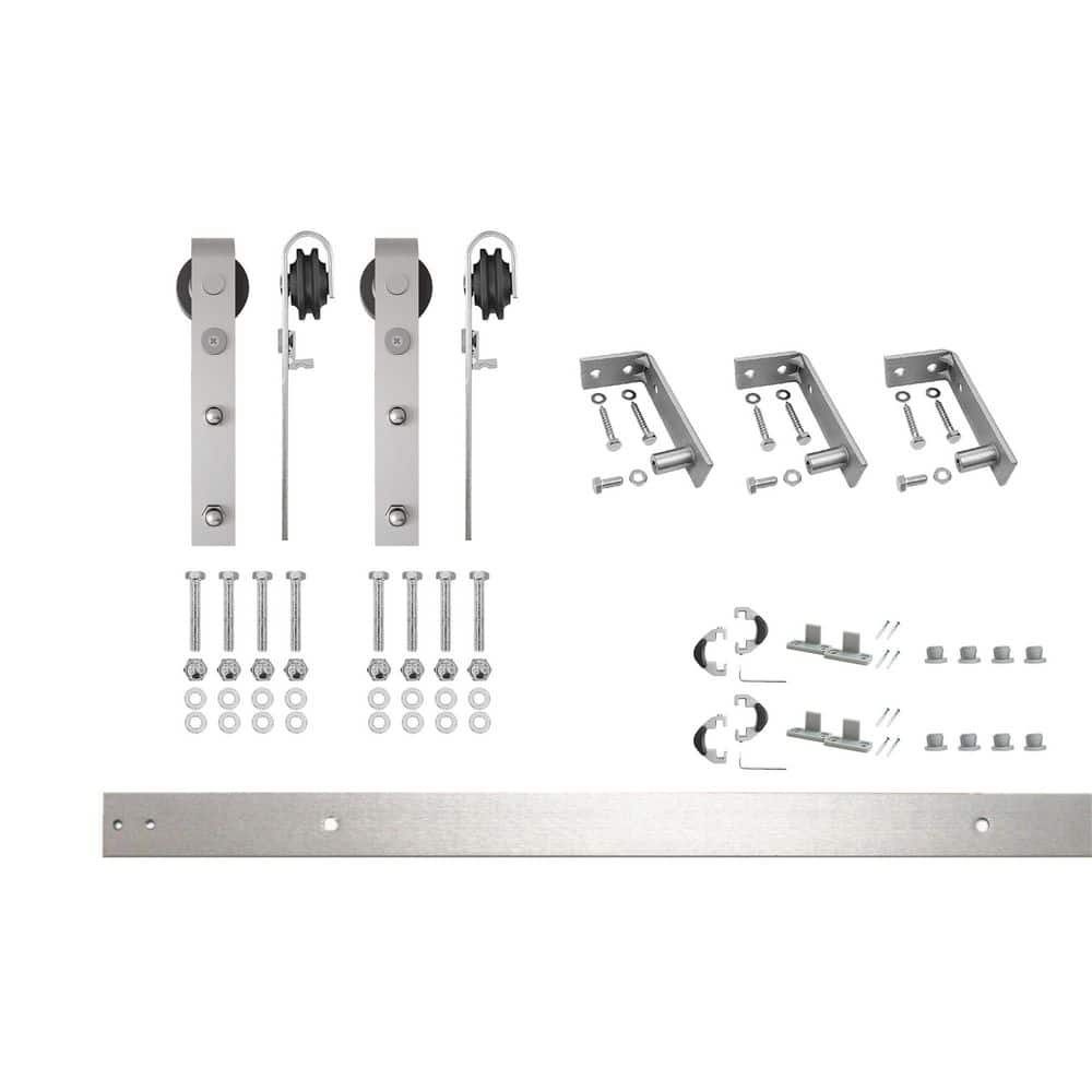 4 ft. /48 in. Brushed Nickel Ceiling Mount Non-Bypass Sliding Barn Door Track and Hardware Kit for Double Doors price history on PriceWatchPro