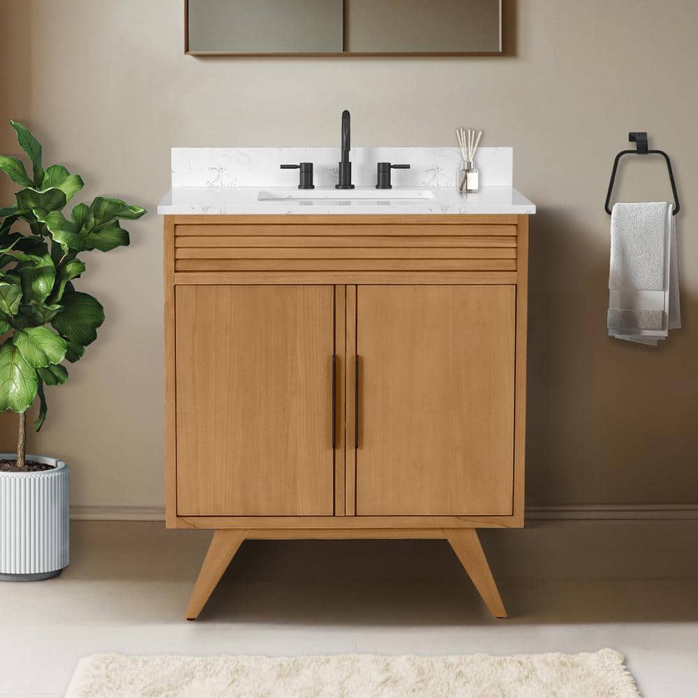 Natural Teak Mid-Century Modern Single Sink Vanity Base