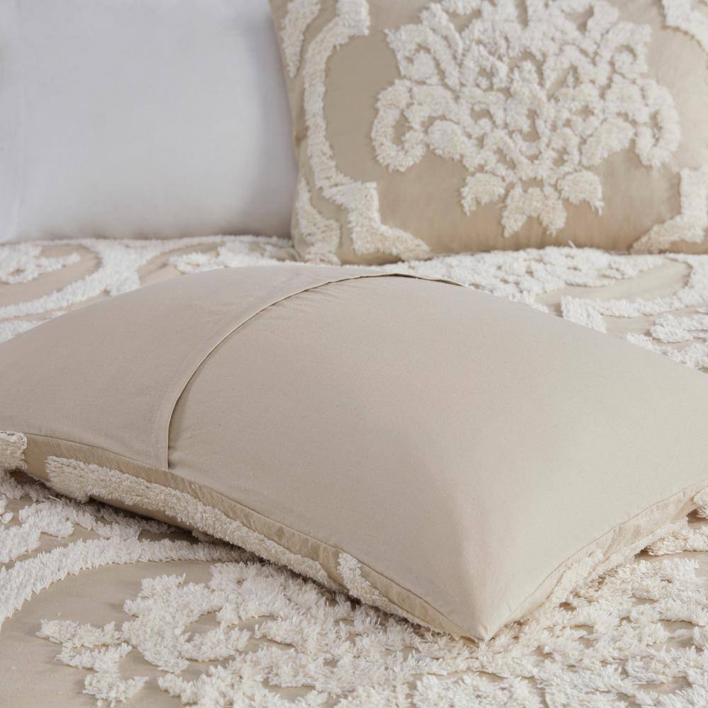 Taupe Full Tufted Cotton Chenille Damask Comforter Set