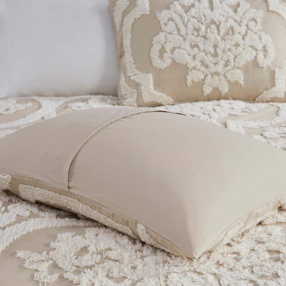 Taupe King Cotton Chenille Damask Comforter Set
