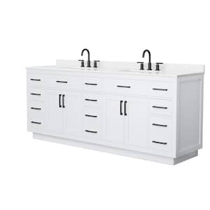 Beckett TK 84 in. W x 22 in. D x 35 in. H Double Sink Bath Vanity in White with Matte Black Trim White Quartz Top