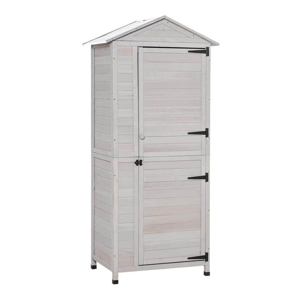 36 in. W x 25 in. D x 79 in. H Light Gray Solid Fir Wood Outdoor Storage Ca