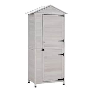 36 in. W x 25 in. D x 79 in. H Light Gray Solid Fir Wood Outdoor Storage Cabinet with Tin Roof, Magnetic Latch, Foot Pad