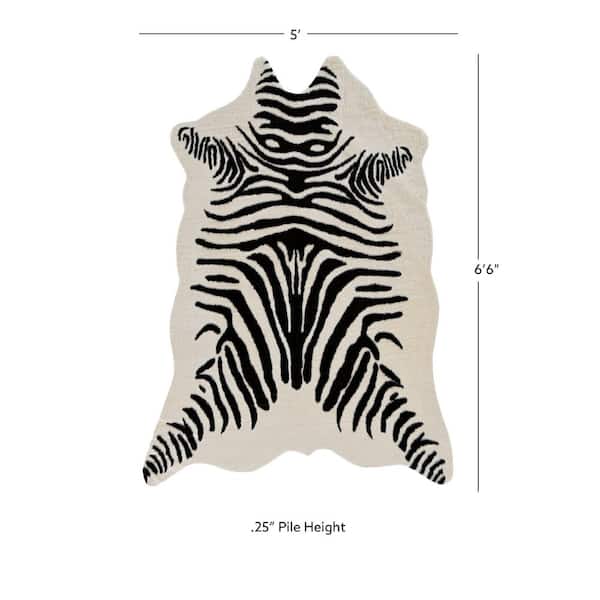 Linon Home Decor Crocus Faux Cow Hide Zebra Ivory/Black 5 ft. x