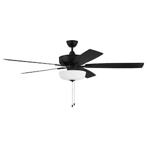 Super Pro-111 60 in. Indoor Dual Mount Flat Black Ceiling Fan with Optional LED White Bowl Light Kit