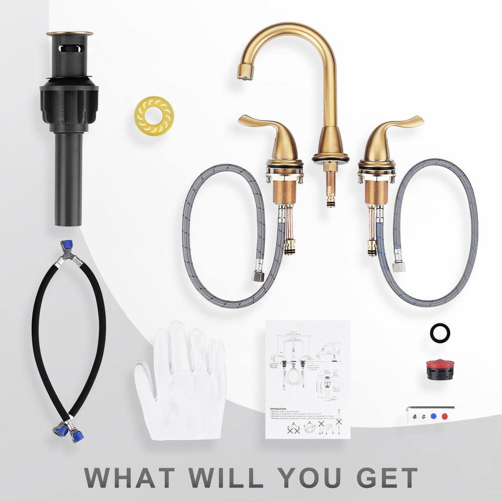 Brushed Gold Double Handle High Arc Bathroom Faucet