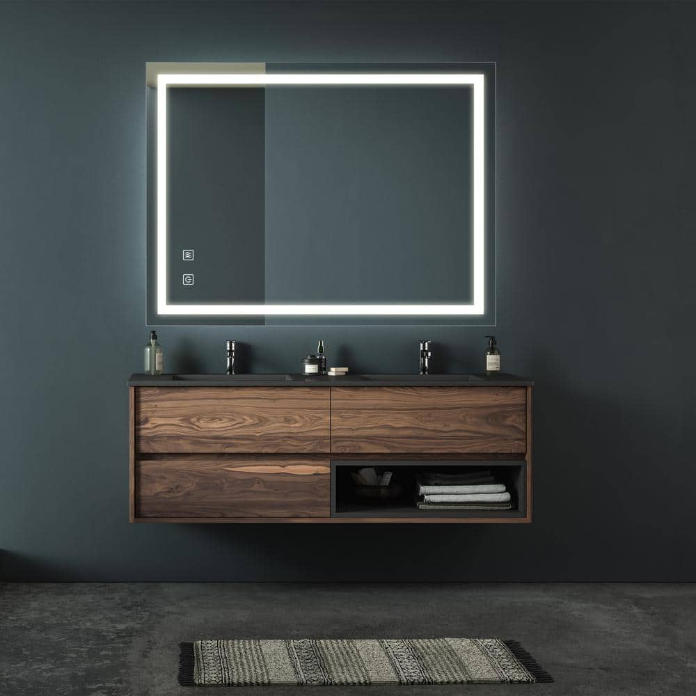36 in. x 28 in. Rectangular Frameless Wall Bathroom Vanity Mirror in Silver