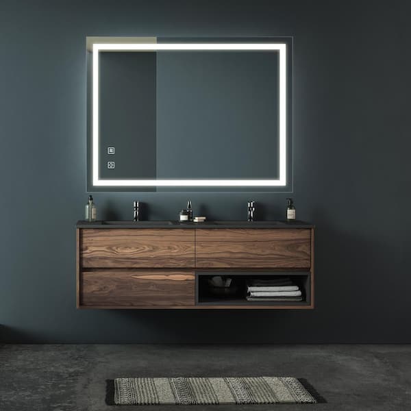36 in. x 28 in. Rectangular Frameless Wall Bathroom Vanity Mirror in Silver with High Lumen and Anti-Fog