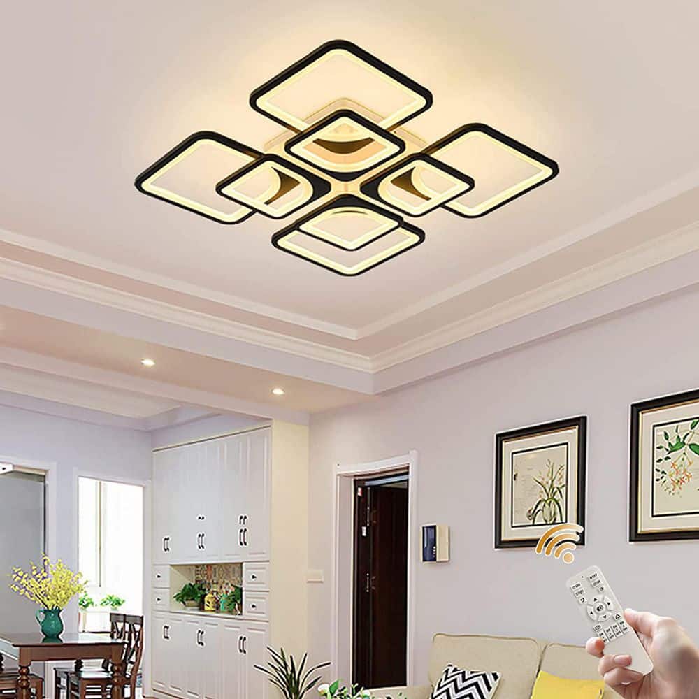 23.62 in. 96-Watt Modern Black Rectangle Dimmable Integrated LED Flush Mount with White Acrylic Shade and Remote Include price history on PriceWatchPro