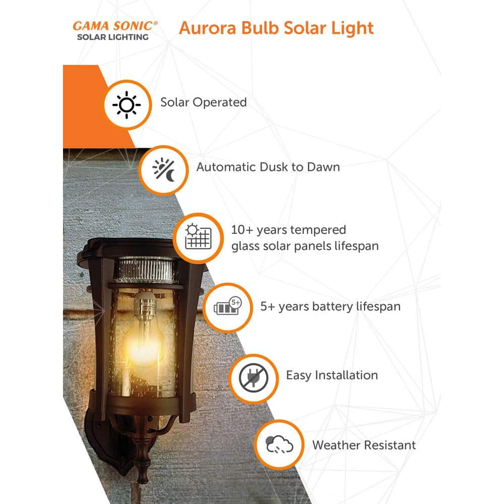 Aurora Black Cast Aluminum Solar Outdoor Light with LED Bulb