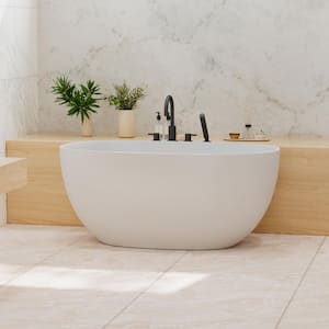 55 in. x 29 in. Freestanding Solid Surface Soaking Bathtub in Matte White