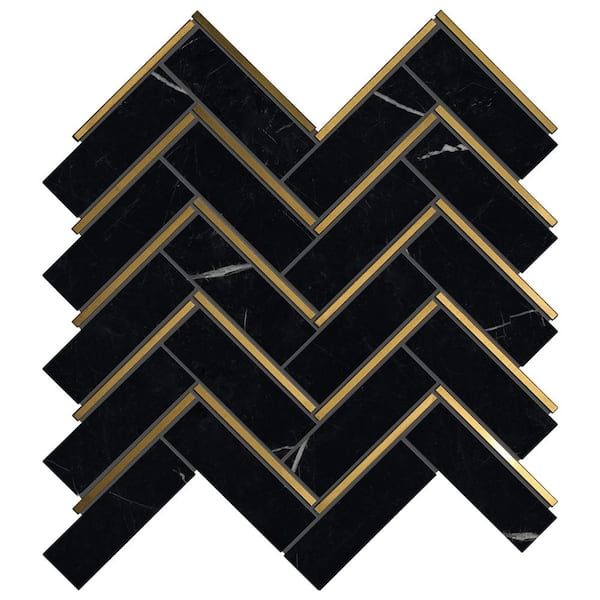 MOLOVO Natural Blanco Black Gold 10.71 in. x 11.07 in. Herringbone Polished Marble Mosaic Tile (8.3 sq. ft./Case)