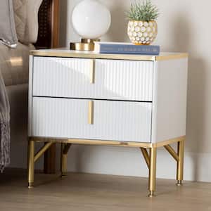 Lilac White and Gold 2-Drawer Nightstand