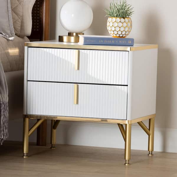 Baxton Studio Lilac White and Gold 2-Drawer Nightstand