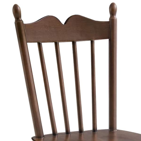 17 in Walnut Classic Windsor Dining Chair Farmhouse Solid Wood Armless Kitchen Chairs with Wave Spindle Back Set of 6