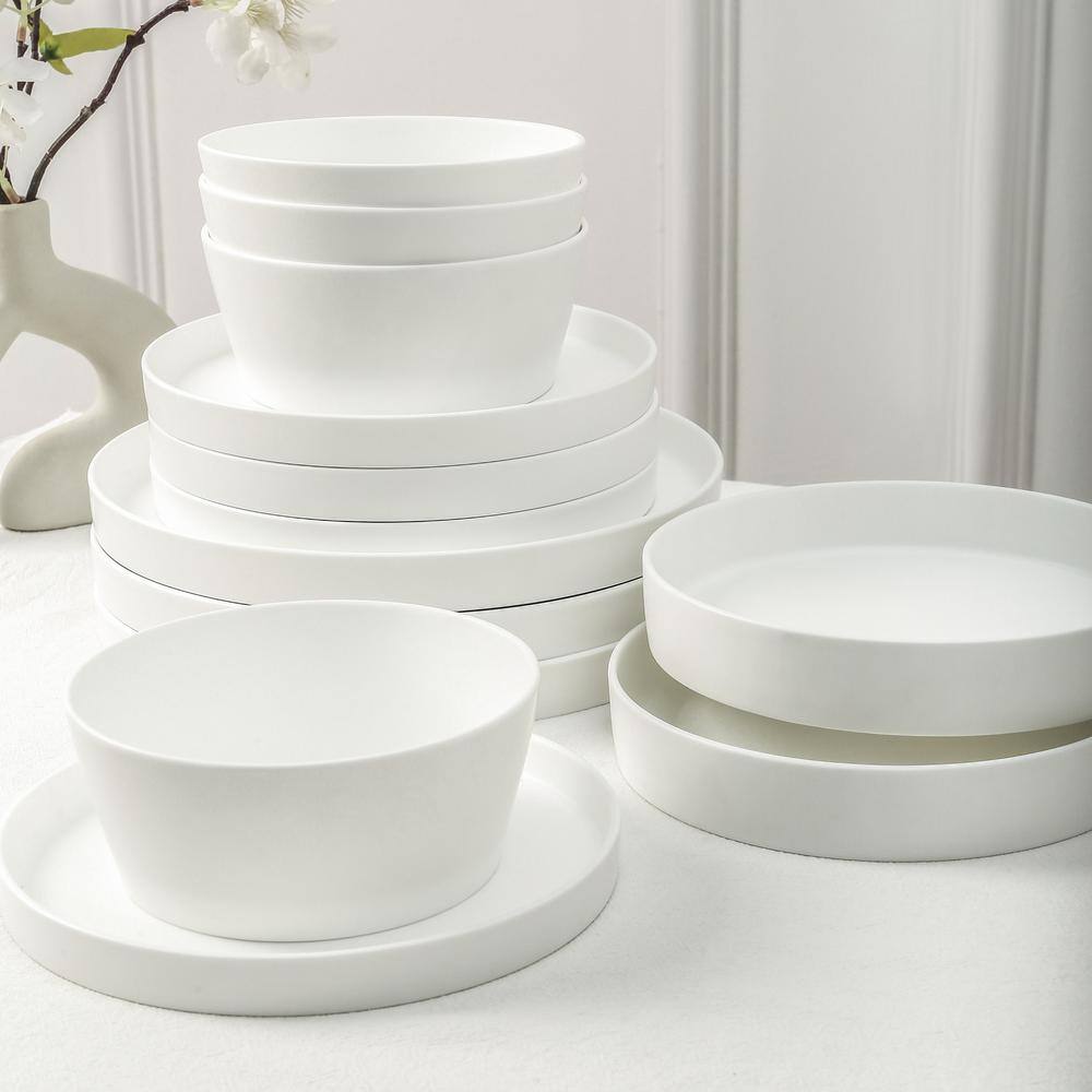 Matte White Porcelain 16-Piece Round Dinnerware Set